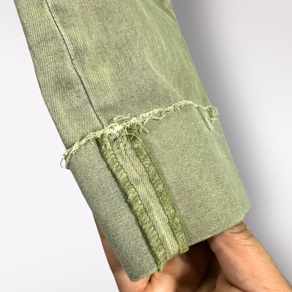 Unpublished Anthropologie Green Midrise Denim Straight‎ Leg Jeans Cuffed Hem 28 - Picture 8 of 11